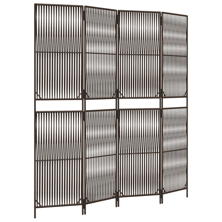 Kamerscherm 4 panelen poly rattan bruin