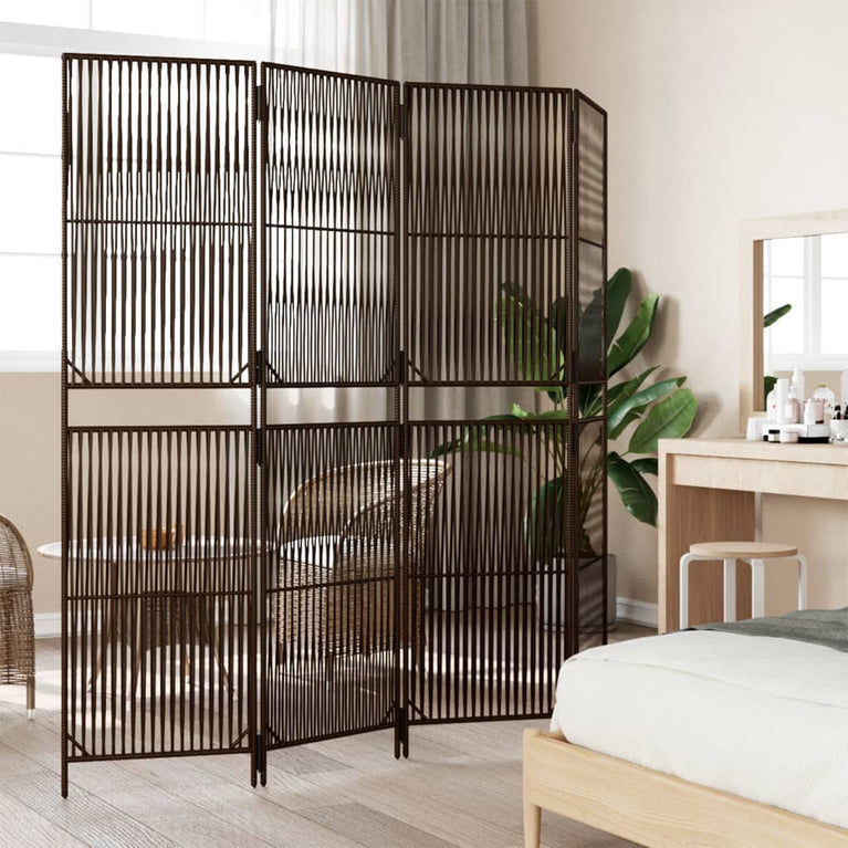 Kamerscherm 4 panelen poly rattan bruin