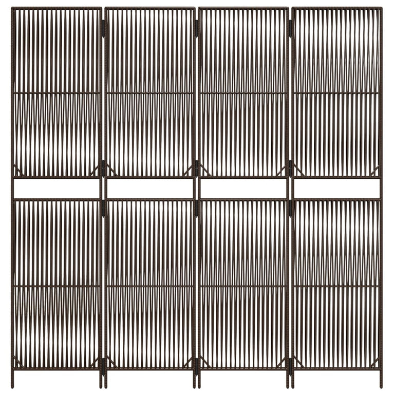 Kamerscherm 4 panelen poly rattan bruin