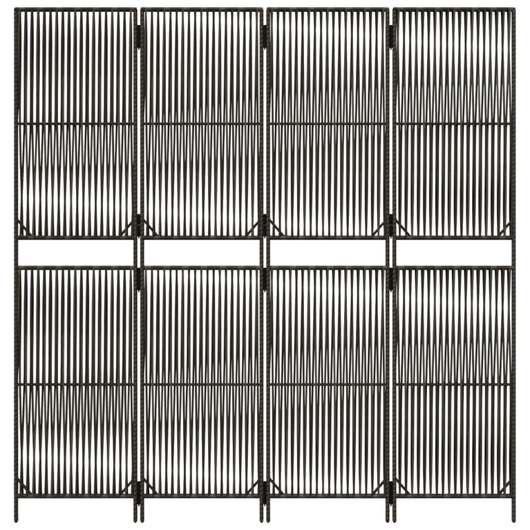 Kamerscherm 4 panelen poly rattan grijs