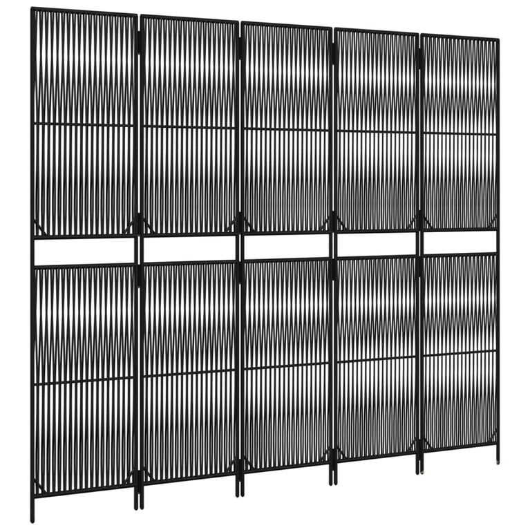 Kamerscherm 5 panelen poly rattan zwart