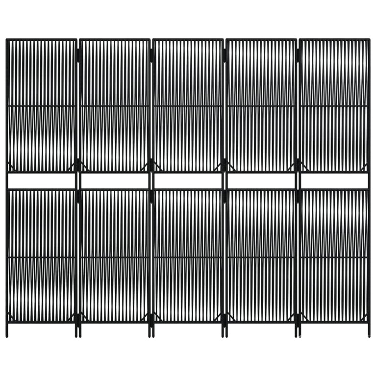 Kamerscherm 5 panelen poly rattan zwart