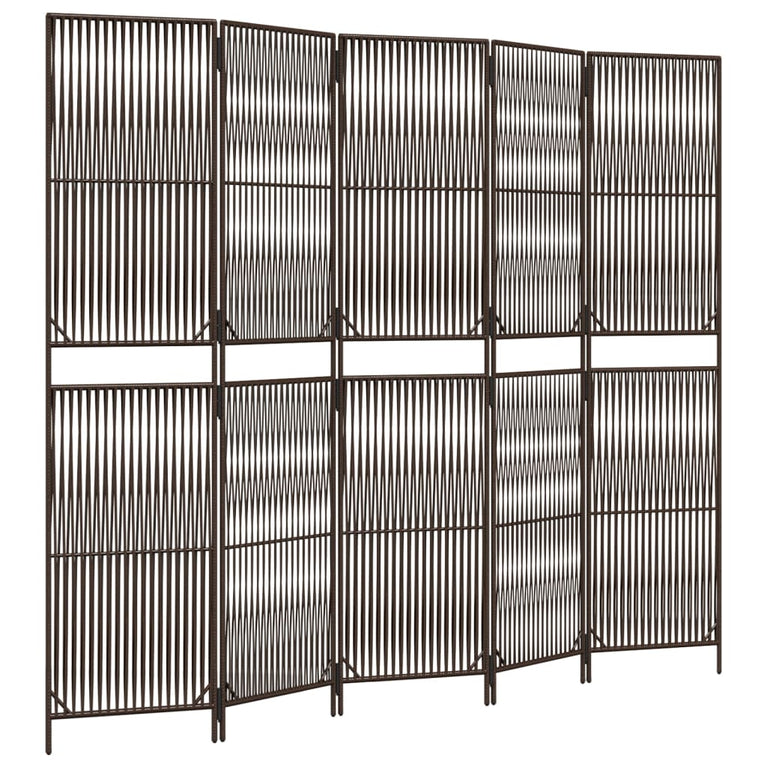 Kamerscherm 5 panelen poly rattan bruin