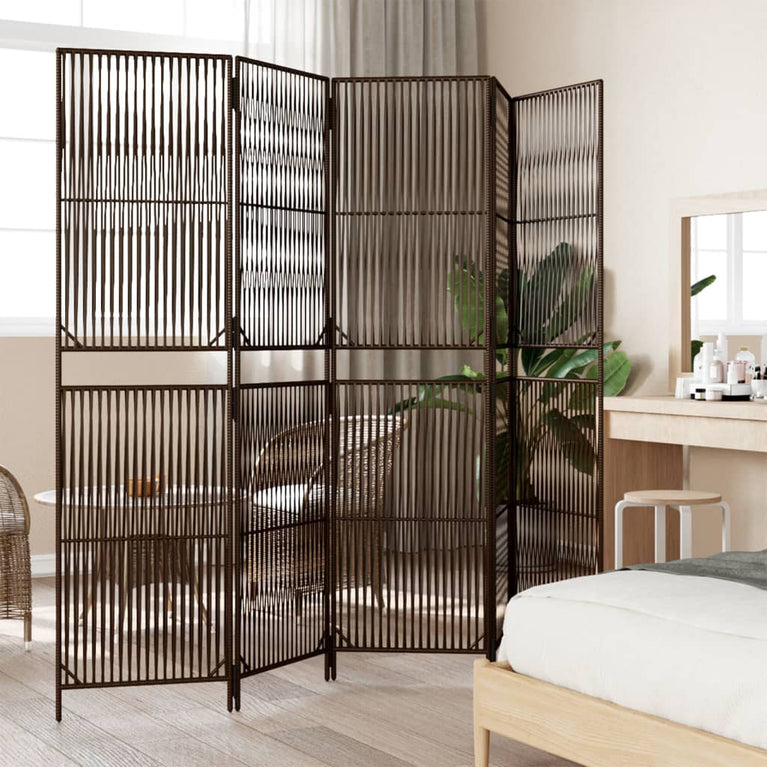 Kamerscherm 5 panelen poly rattan bruin