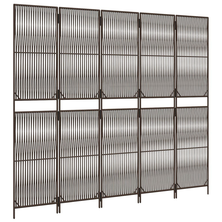 Kamerscherm 5 panelen poly rattan bruin