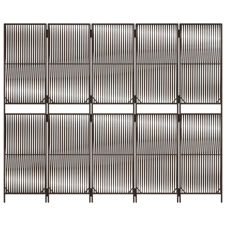 Kamerscherm 5 panelen poly rattan bruin