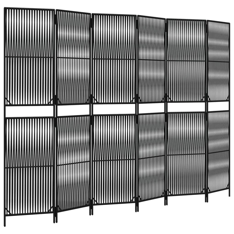 Kamerscherm 6 panelen poly rattan zwart