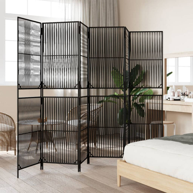 Kamerscherm 6 panelen poly rattan zwart