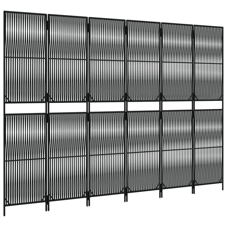 Kamerscherm 6 panelen poly rattan zwart
