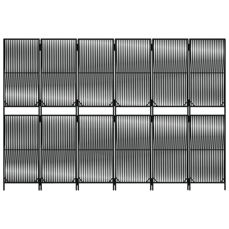 Kamerscherm 6 panelen poly rattan zwart
