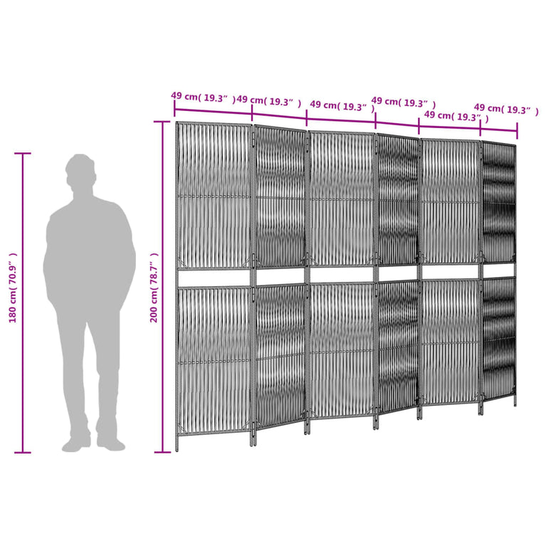 Kamerscherm 6 panelen poly rattan zwart