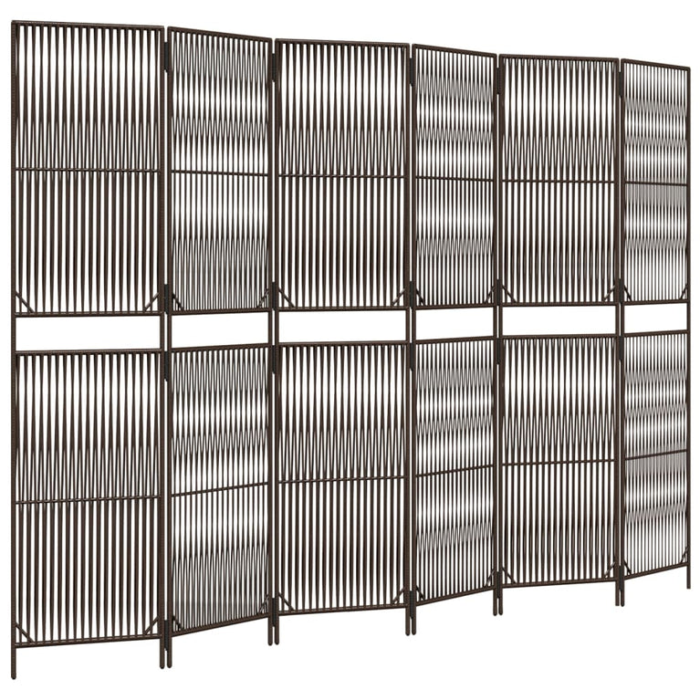 Kamerscherm 6 panelen poly rattan bruin