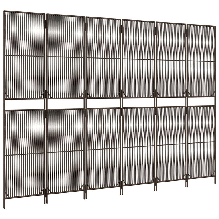 Kamerscherm 6 panelen poly rattan bruin