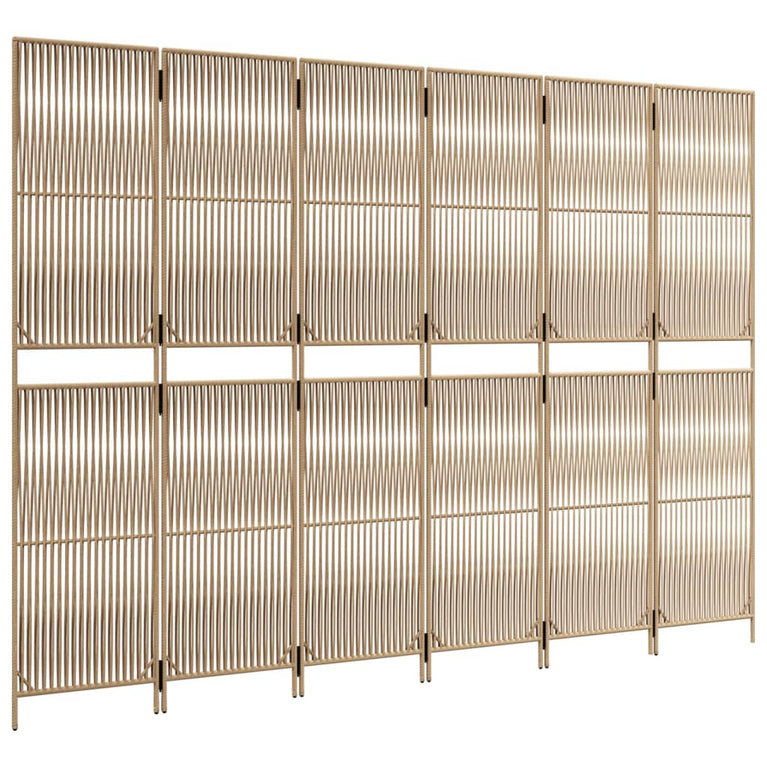 Kamerscherm 6 panelen poly rattan beige