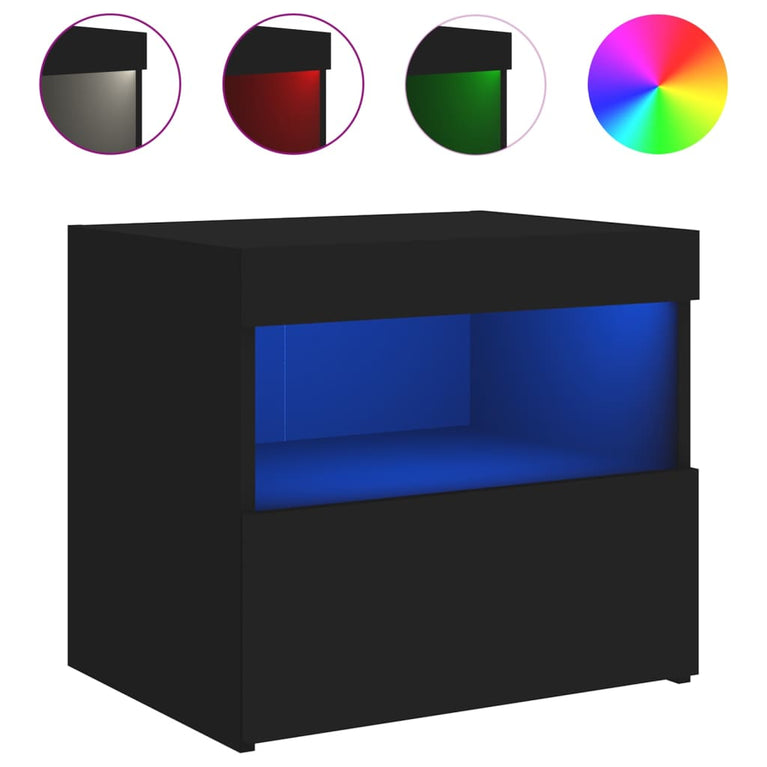 Nachtkastje met LED-verlichting 50x40x45 cm zwart