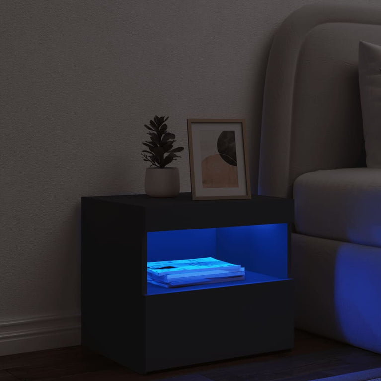 Nachtkastje met LED-verlichting 50x40x45 cm zwart