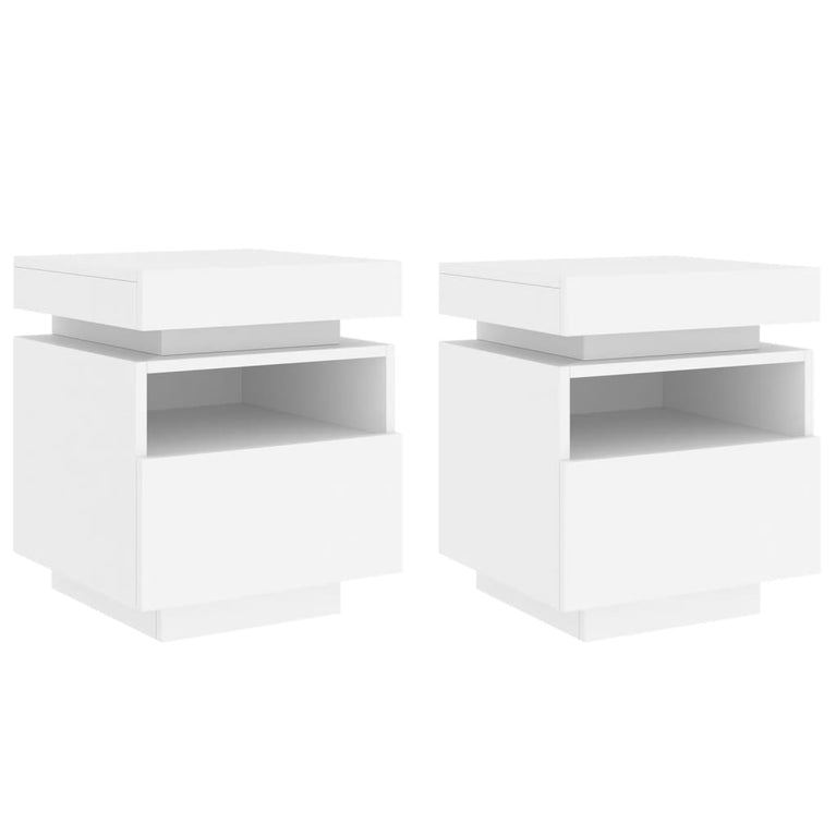 Nachtkastjes met LED-verlichting 2 st 40x39x48,5 cm wit MeubelReus