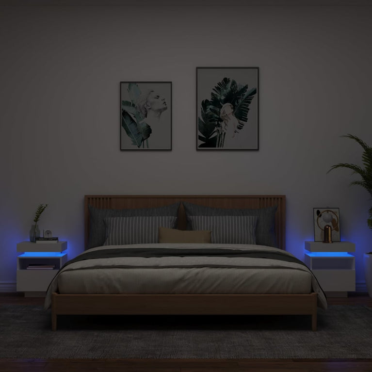 Nachtkastjes met LED-verlichting 2 st 40x39x48,5 cm wit MeubelReus