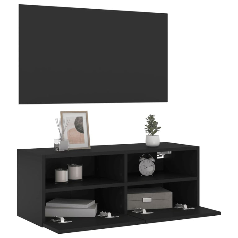 Tv-wandmeubel 80x30x30 cm bewerkt hout zwart