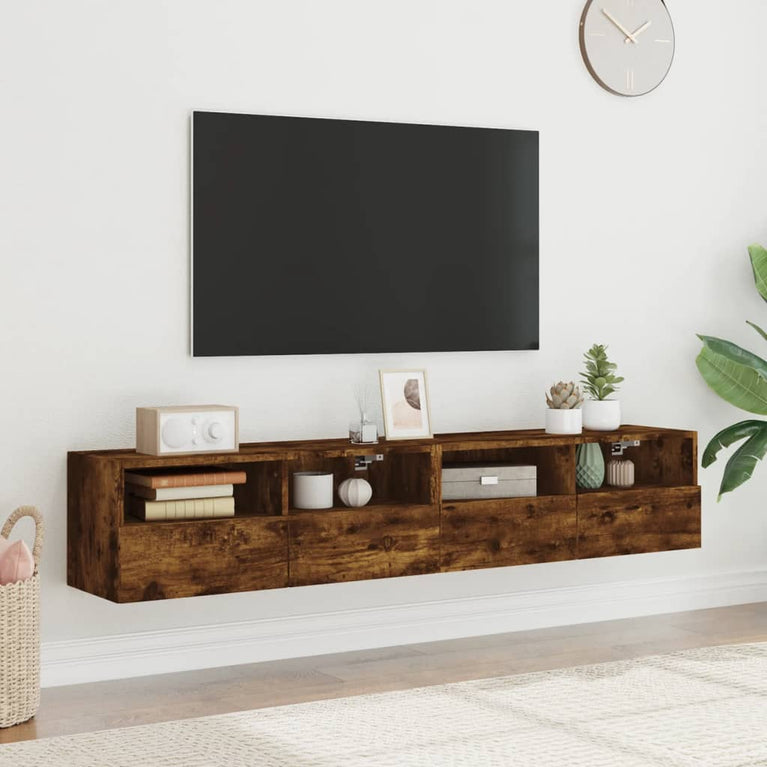 Tv-wandmeubels 2 st 80x30x30 cm bewerkt hout gerookt eikenkleur