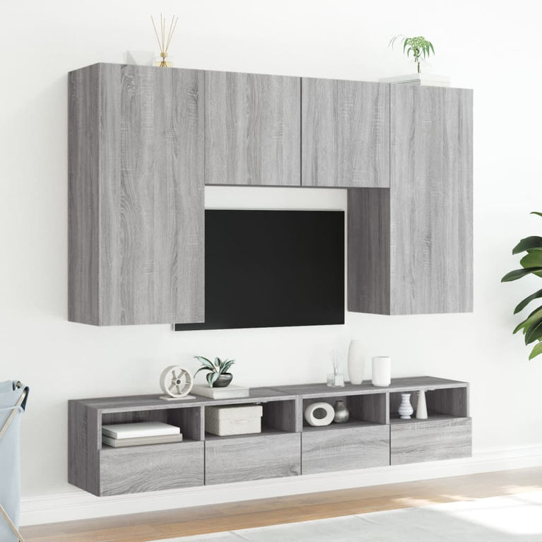 Tv-wandmeubels 2 st 80x30x30 cm bewerkt hout grijs sonoma eiken