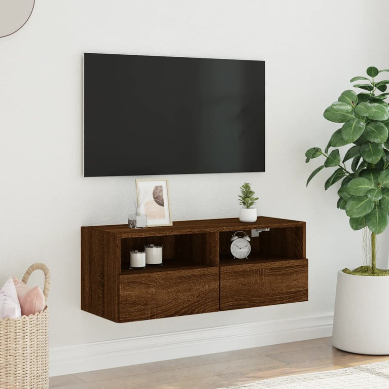 Tv-wandmeubel 80x30x30 cm bewerkt hout bruineikenkleurig