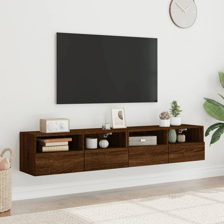 Tv-wandmeubels 2 st 80x30x30 cm bewerkt hout bruineikenkleurig