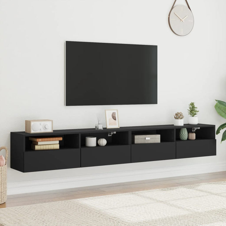 Tv-wandmeubels 2 st 100x30x30 cm bewerkt hout zwart