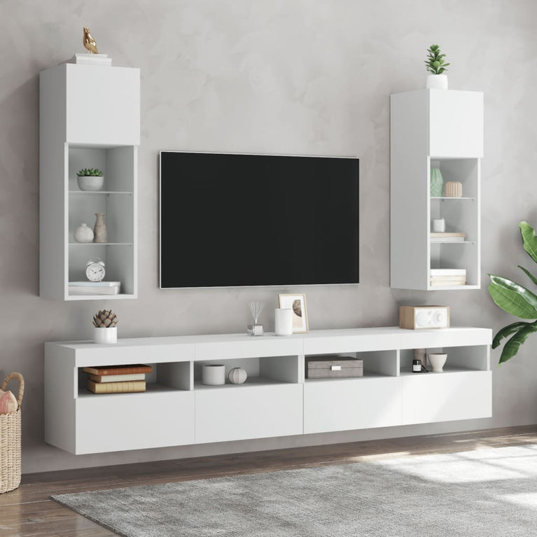 Tv-meubels met LED-verlichting 2 st 30,5x30x90 cm wit