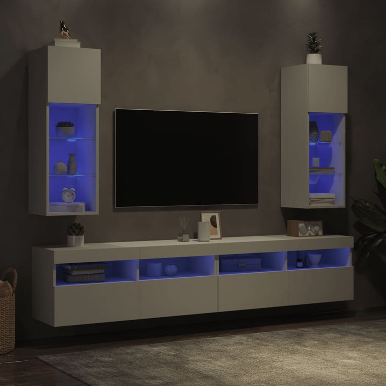 Tv-meubels met LED-verlichting 2 st 30,5x30x90 cm wit