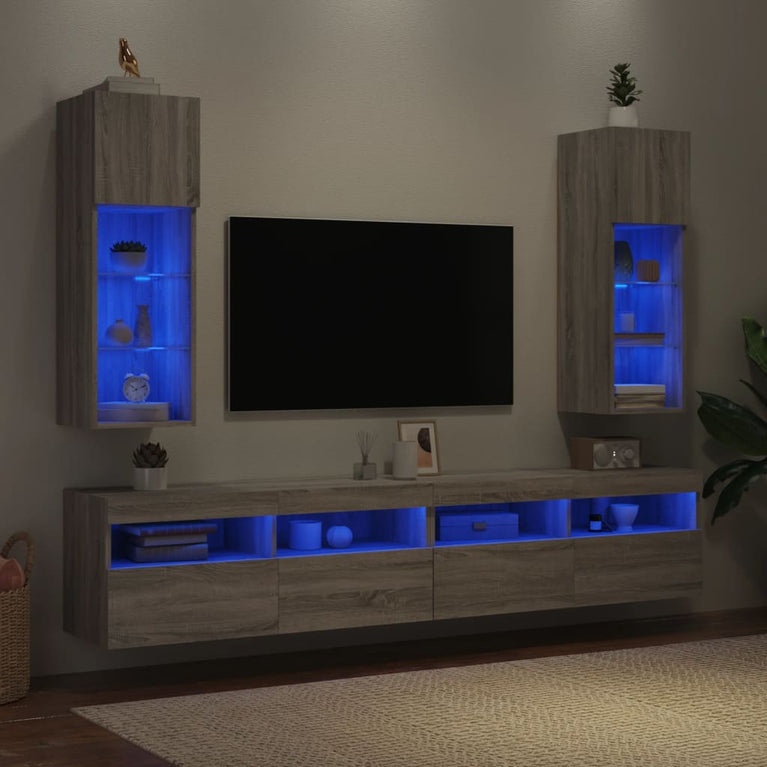 Tv-meubels met LED-verlichting 2 st 30,5x30x90 cm grijs sonoma