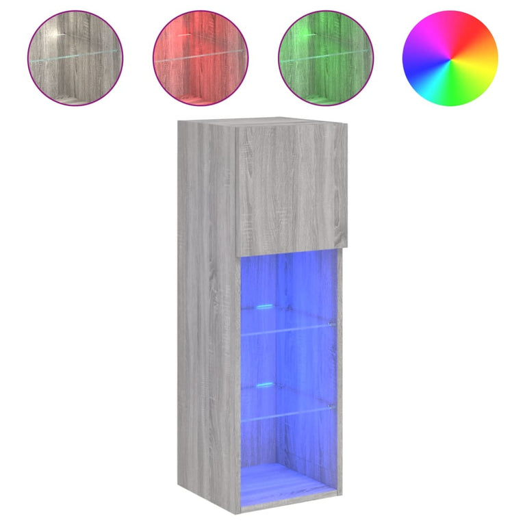Tv-meubels met LED-verlichting 2 st 30,5x30x90 cm grijs sonoma