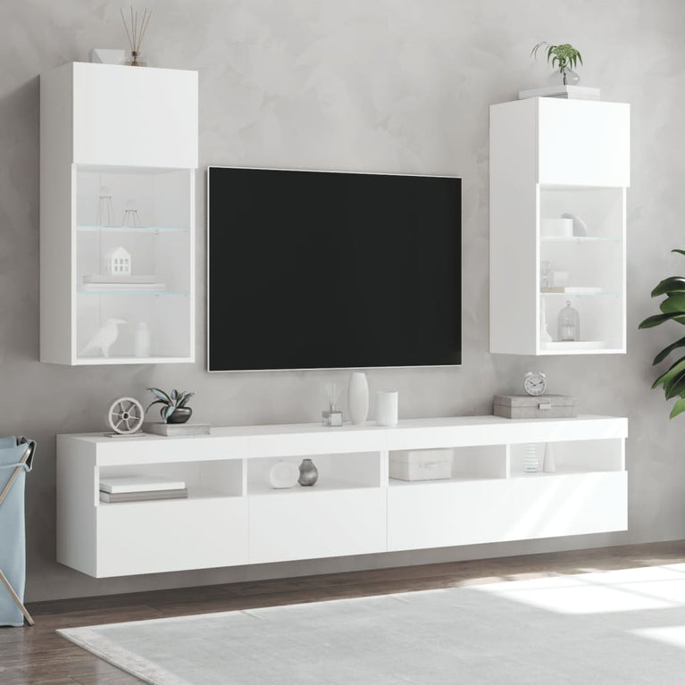 Tv-meubels met LED-verlichting 2 st 40,5x30x90 cm wit