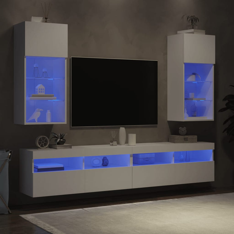 Tv-meubels met LED-verlichting 2 st 40,5x30x90 cm wit