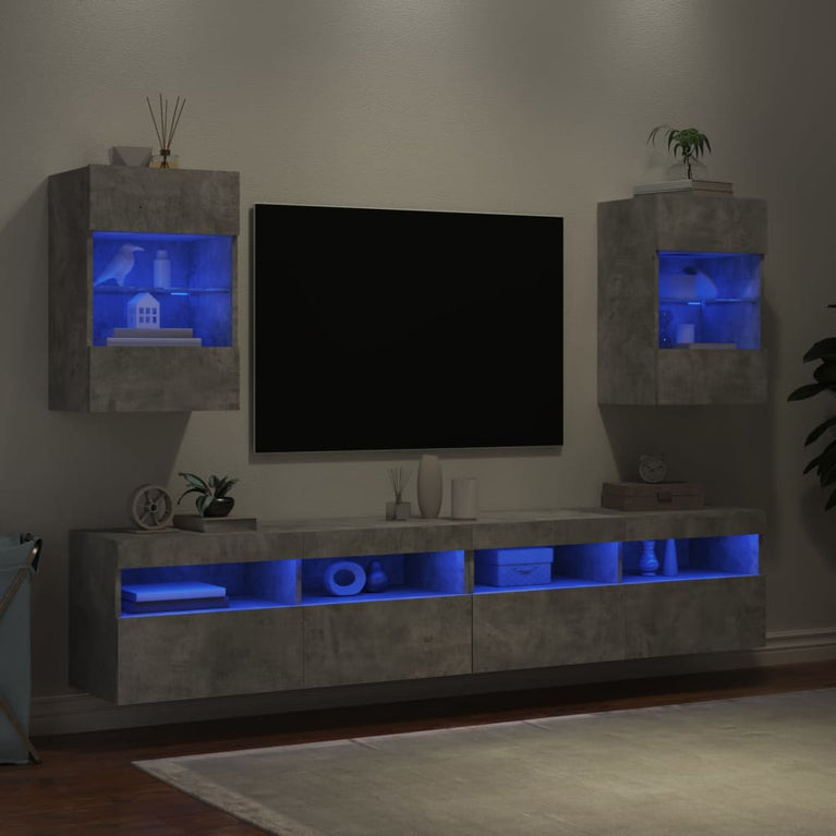 Tv-wandmeubels met LED 2 st 40x30x60,5 cm betongrijs