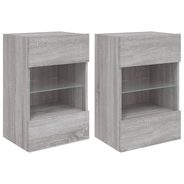 Tv-wandmeubels met LED 2 st 40x30x60,5 cm grijs sonoma eiken
