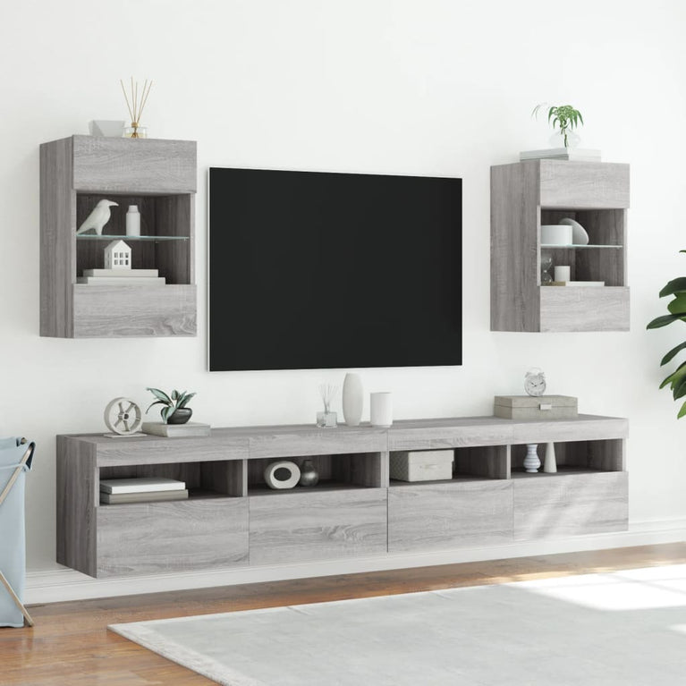 Tv-wandmeubels met LED 2 st 40x30x60,5 cm grijs sonoma eiken