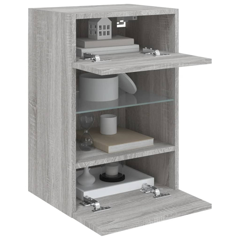 Tv-wandmeubels met LED 2 st 40x30x60,5 cm grijs sonoma eiken