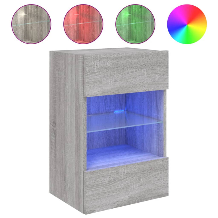 Tv-wandmeubels met LED 2 st 40x30x60,5 cm grijs sonoma eiken