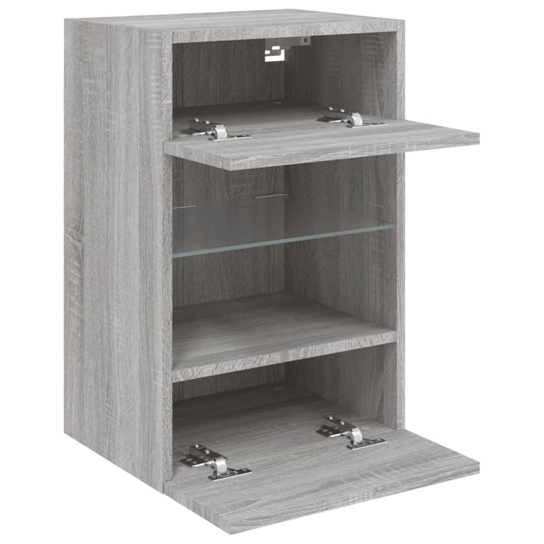 Tv-wandmeubels met LED 2 st 40x30x60,5 cm grijs sonoma eiken