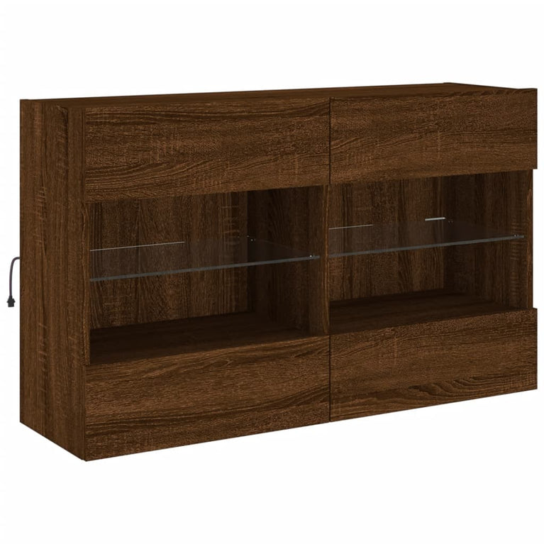 Tv-wandmeubel met LED 98,5x30x60,5 cm bruineikenkleurig