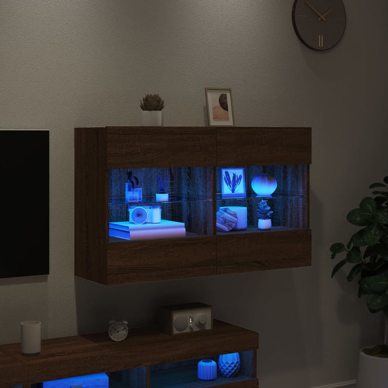 Tv-wandmeubel met LED 98,5x30x60,5 cm bruineikenkleurig