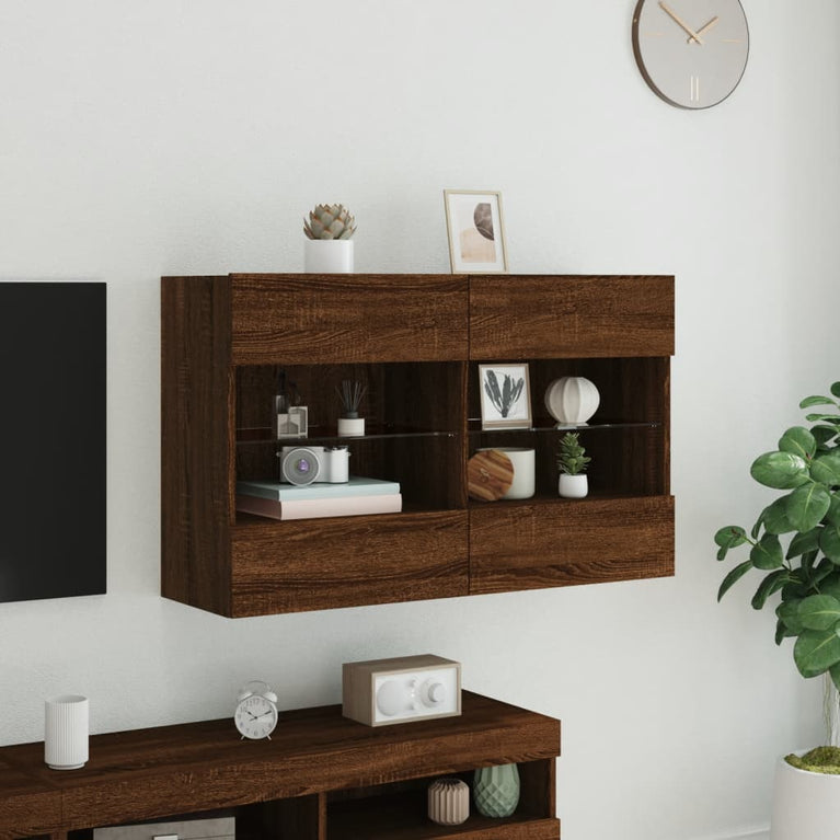 Tv-wandmeubel met LED 98,5x30x60,5 cm bruineikenkleurig