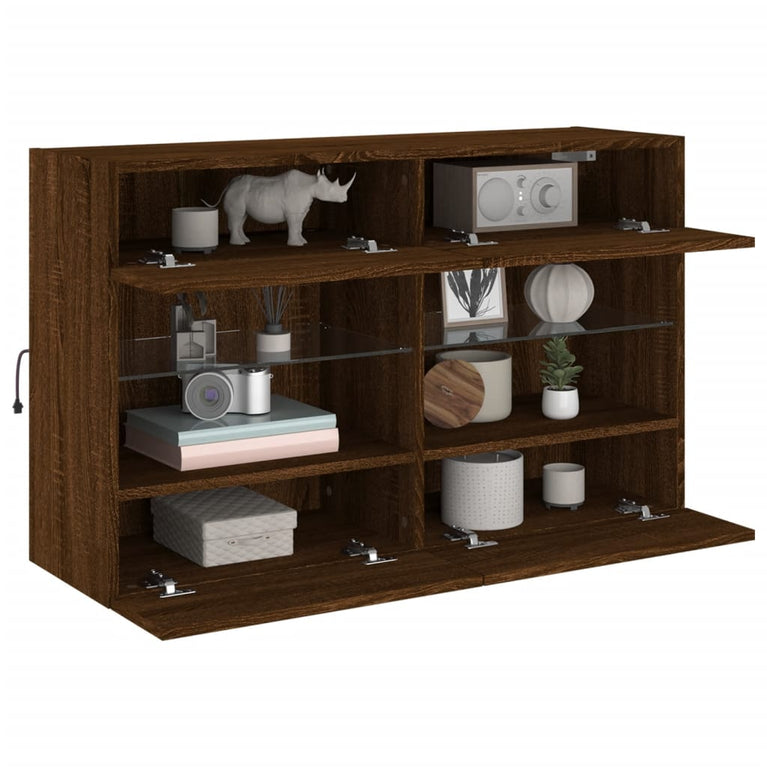 Tv-wandmeubel met LED 98,5x30x60,5 cm bruineikenkleurig