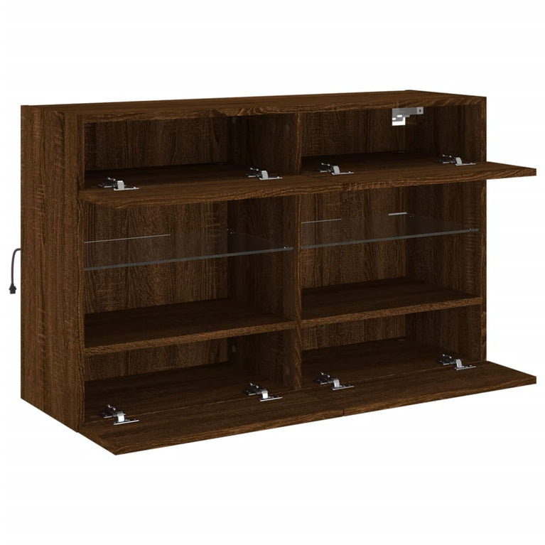 Tv-wandmeubel met LED 98,5x30x60,5 cm bruineikenkleurig