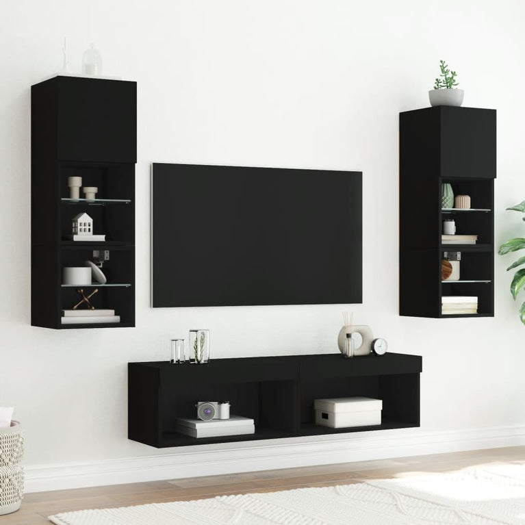 Tv-meubels met LED-verlichting 2 st 60x30x30 cm zwart