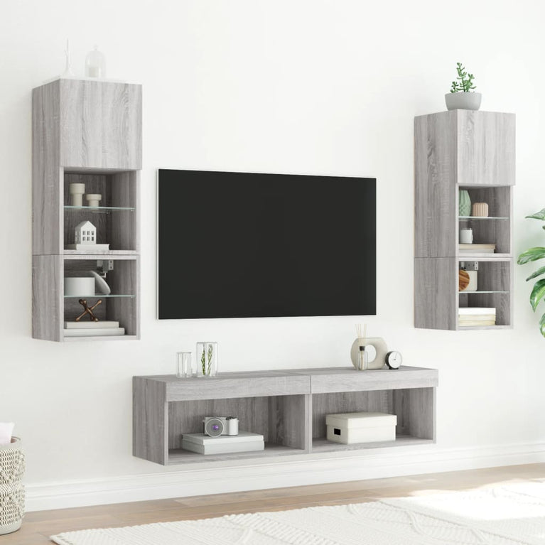 Tv-meubels met LED-verlichting 2 st 60x30x30 cm grijs sonoma