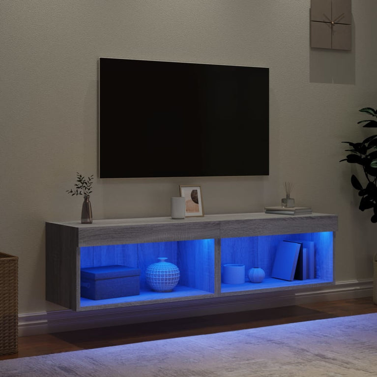 Tv-meubels met LED-verlichting 2 st 60x30x30 cm grijs sonoma