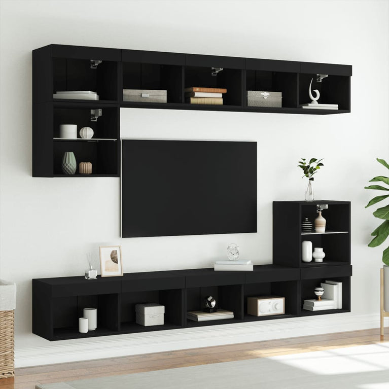 Tv-meubels met LED-verlichting 2 st 80x30x30 cm zwart