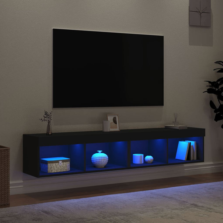 Tv-meubels met LED-verlichting 2 st 80x30x30 cm zwart